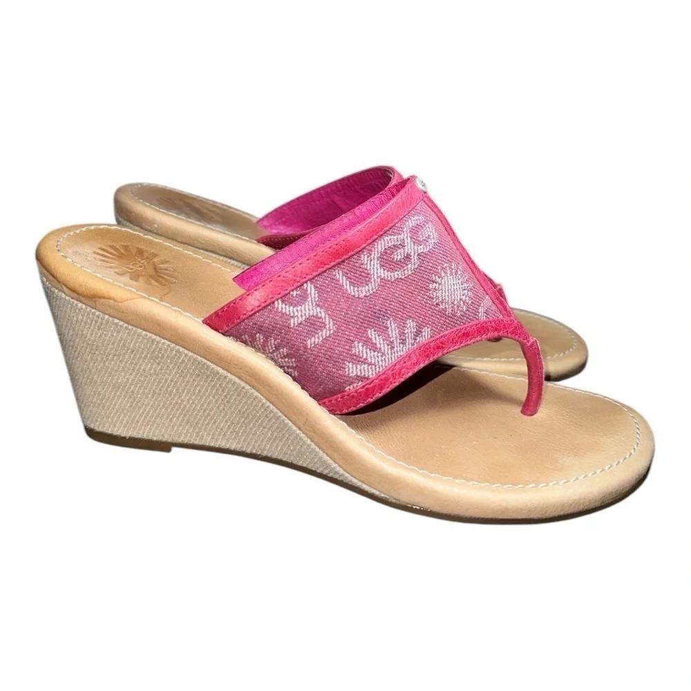 Ugg Women's Solena Pink thong Wedge Sandals size 7